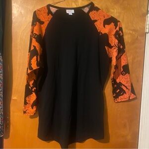 Lularoe randy baseball top orange black Halloween ghost haunted house Large L